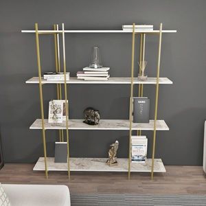 Corp biblioteca, Zena Home, Moss, 160x180x29.6 cm, PAL, Alb/Auriu imagine