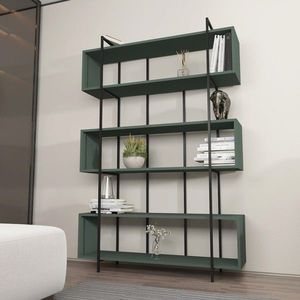 Corp biblioteca, Zena Home, Bruti, 120x180x29.6 cm, PAL, Verde/Negru imagine