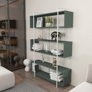 Corp biblioteca, Zena Home, Bruti, 120x180x29.6 cm, PAL, Verde/Alb imagine