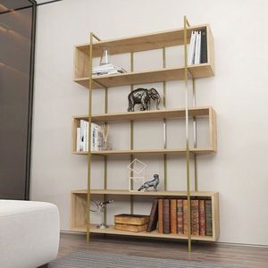 Corp biblioteca, Zena Home, Bruti, 120x180x29.6 cm, PAL, Stejar / Aur imagine