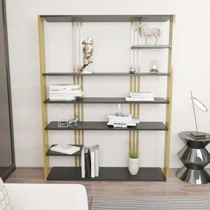 Corp biblioteca, Zena Home, Jenny, 120x160x29.6 cm, PAL, Antracit / Aur imagine
