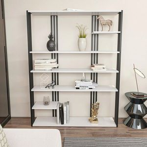 Corp biblioteca, Zena Home, Jenny, 120x160x29.6 cm, PAL, Alb/Negru imagine