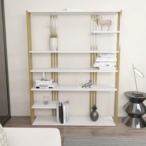 Corp biblioteca, Zena Home, Jenny, 120x160x29.6 cm, PAL, Alb/Auriu imagine