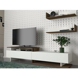 Comoda TV cu 2 rafturi Nirvana, Furny Home, 180x35.6x40 cm, alb/maro imagine