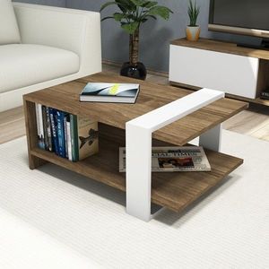 Masuta de cafea Akilli, Puqa Design, 80x50x35 cm, alb/maro imagine