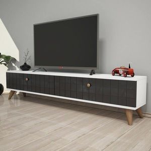 Comoda TV Alberi, Puqa Design, 160x25x35 cm, alb/antracit imagine