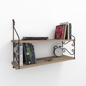 Raft pentru perete Seramoni, Decormet, 2 nivele, 72x20x51 cm, bej/negru imagine