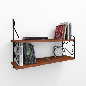 Raft pentru perete Seramoni, Decormet, 2 nivele, 72x20x51 cm, maro/negru imagine