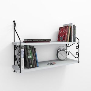 Raft pentru perete Seramoni, Decormet, 2 nivele, 72x20x51 cm, alb/negru imagine