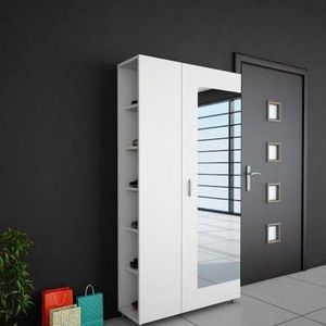 Cuier cu oglinda Meyra, Woody Fashion, 80x28.6x185 cm, alb imagine