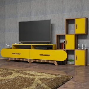 Comoda TV cu dulap Flora S, Hommy Craft, galben/maro imagine