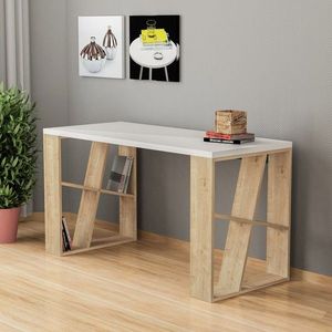 Birou Honey, Decortie, 140x60x75 cm, alb/bej imagine