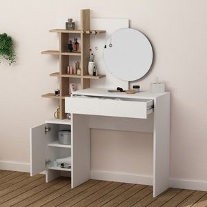 Masa de toaleta / machiaj cu oglinda Mup, Decortie, 105x35x151 cm, alb/bej imagine