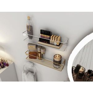 Raft de perete, Cerritos, Banyo Makyaj Rafı, Suport pentru condimente, Metal, Auriu imagine