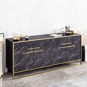 Bufet Polka Black, Hadley, 180 x 47.3 x 75 cm, walnut/negru imagine