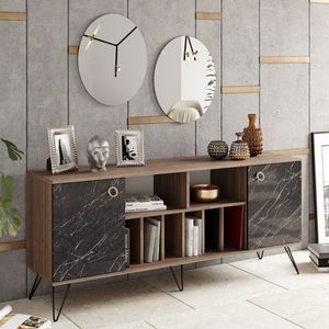 Set bufet si 2 oglinzi Lorenz Ayna, Hadley, 180 x 44.8 x 78.6 cm/50 x 60 cm, walnut/negru imagine