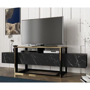 Comoda TV Bianco, Talon, 160 x 46.1 x 49.8 cm, negru/auriu imagine