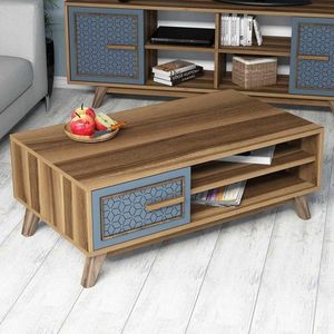 Masuta de cafea Ayla Walnut, Hommy Craft, 105x60x105 cm, aluna/albastru imagine