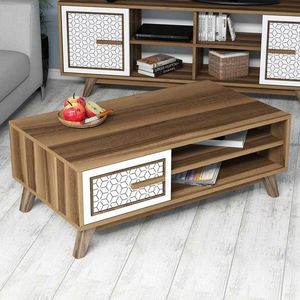Masuta de cafea Ayla Walnut, Hommy Craft, 105x60x38, 2 cm, aluna/alb imagine