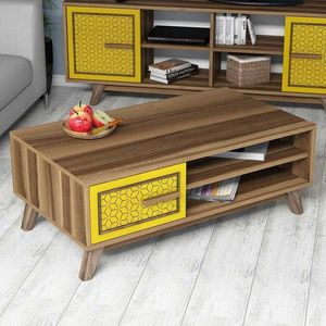 Masuta de cafea Ayla Walnut, Hommy Craft, 105x60x38, 2 cm, aluna/galben imagine