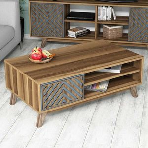Masuta de cafea İnci Walnut, Hommy Craft, 105x60x38, 2 cm, aluna/albastru imagine