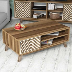 Masuta de cafea İnci Walnut, Hommy Craft, 105x60x38, 2 cm, alunacrem imagine