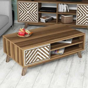 Masuta de cafea İnci Walnut, Hommy Craft, 105x60x38, 2 cm, alunaalb imagine