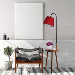 Lampadar cu masuta, Luin, 8272-2, E27, 60 W, metal/lemn/textil imagine
