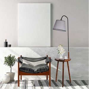Lampadar cu masuta, Luin, 8272-5, E27, 60 W, metal/lemn/textil imagine
