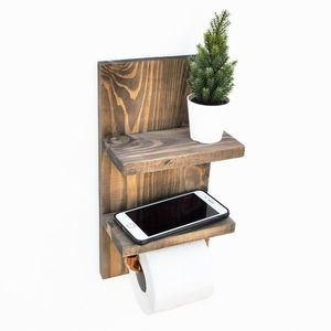 Raft pentru perete cu suport pentru hartie COP054, Evila Originals, 18x12x35 cm, aluna imagine