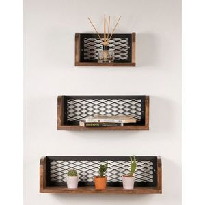 Set 3 rafturi pentru perete Buzim, Puqa Design, aluna/negru imagine