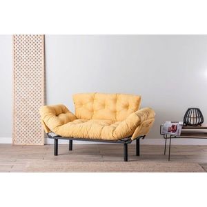 Canapea extensibilă cu 2 locuri, Futon, 859FTN1245, Metal, Galben mustar imagine