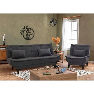 Set canapea extensibilă, Unique Design, 867UNQ1690, Lemn de carpen, Antracit imagine