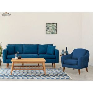 Set de canapea, Unique Design, 867UNQ1621, Lemn de carpen, Albastru inchis imagine