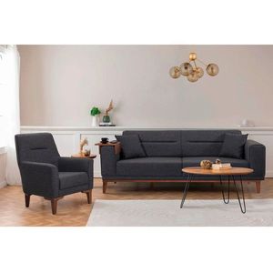 Set canapea extensibilă, Unique Design, 867UNQ1671, Lemn de carpen, Antracit imagine