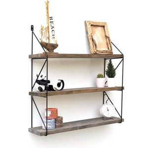 Raft de perete WR040, Evila Originals, 55x15x60 cm, lemn de molid, maro/negru imagine