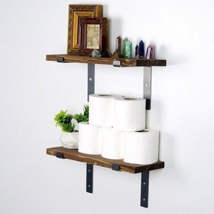 Raft de perete LAM005, Evila Originals, 16x14x40 cm, lemn de molid, maro/negru imagine