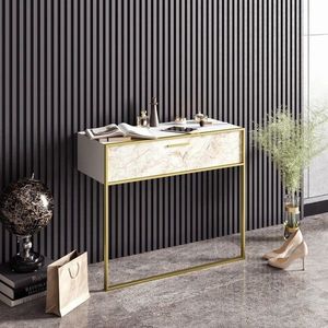 Consola Polka, Zena Home, 90x38.5x76.8 cm, auriu/alb imagine