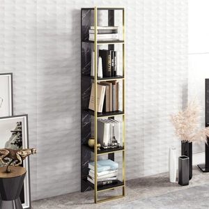 Biblioteca Polka, Zena Home, 32.2x31.3x178.5 cm, auriu/negru imagine