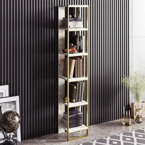 Biblioteca Polka, Zena Home, 32.2x31.3x178.5 cm, auriu/alb imagine