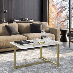 Masuta de cafea Merideths, Hadley, 92x64x45 cm, auriu/alb imagine