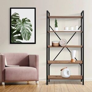 Biblioteca Elit, Violet, 90 x 34 x 180 cm, maro/negru imagine
