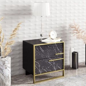 Noptiera Polka, Zena Home, 50x38.5x51.8 cm, auriu/negru imagine