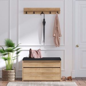 Set cuier si pantofar Boby, Elegance, 80x35x42 cm / 80x15 cm, PAL, natural/negru imagine