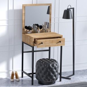 Masa de toaleta / machiaj cu oglinda Mary, Elegance, 50x50x128 cm, natural/negru imagine