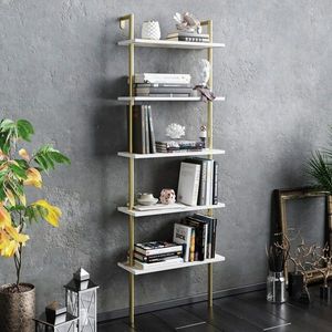 Biblioteca Paula, Hadley, 60x22x174 cm, alb/auriu imagine