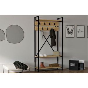 Cuier cu pantofar Alfa, Puqa Design, 90x34x180 cm, PAL, natural imagine