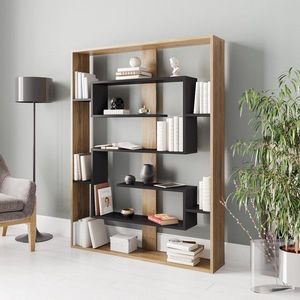 Biblioteca Esteban, Zena Home, 120x22x156 cm, natural/negru imagine