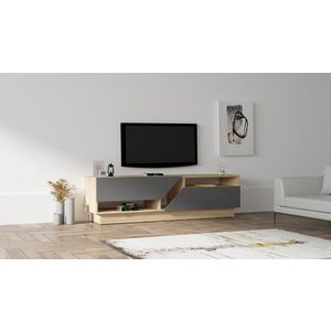 Comoda TV Yaprak, Puqa Design, 160x40x45 cm, argintiu/antracit imagine