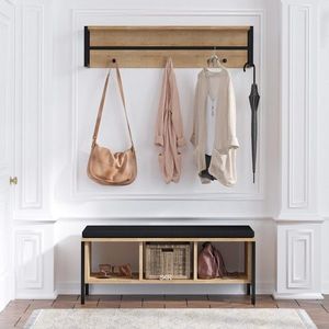 Set cuier si pantofar Shana, Elegance, 100x35x43 cm / 100x20x24 cm, PAL, natural/negru imagine